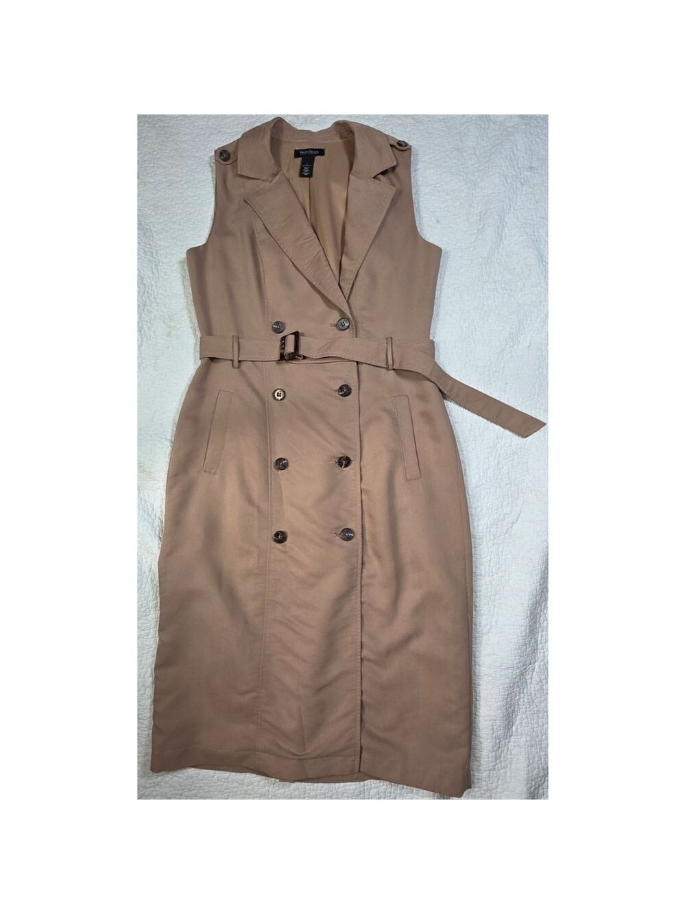 White House Black Market Sleeveless Tan Trench Coat Dress